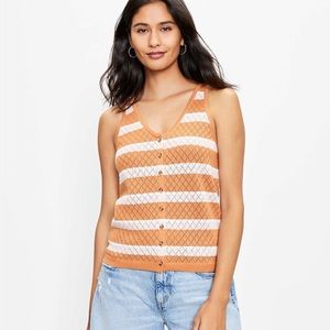 Loft Women’s V-Neck Button Front Lattice Striped Sleeveless Sweater Multi Medium